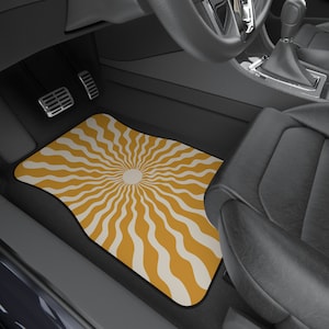 Set of 4 Car Mats, Boho Gold Sun Pattern, Front & Back Car Floor Mats, Cute Car Mats, Cute Car Accessories, Car Mat Set