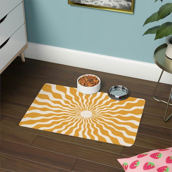 Cute Pet Food Mat Boho Gold Sun Pattern, Pet Food Mat Waterproof