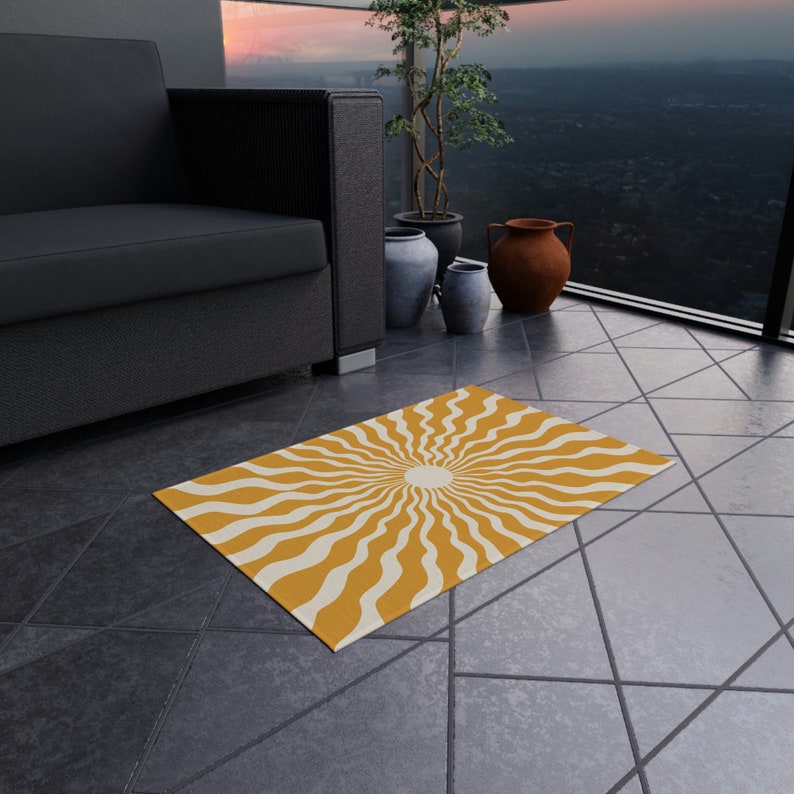 Outdoor Rug Boho Gold Sunny Boho Rug Sun Pattern Rug Waterproof Rug Non ...