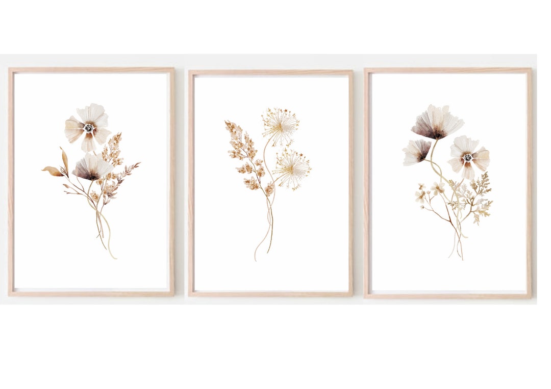 Set of Three Floral Botanical Printable Wall Art Prints Etsy