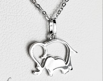 2085N- Set Necklace and Pendant-Pt950-Mother Child Elephant and Cable Style Chain-Adjustable Length up to 18inches-Height18-Weight 3.25 gram