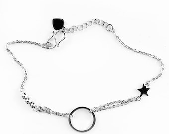 04B-Price 399- Bracelet platinum950 -Bracelet  Charm Circle10mm-Star-3Ball- Adjustable length up to 7.5 inches- Weight 2.56gram