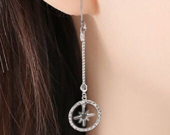 54E- Platinum950 Earring- Ball adjust Anchor Dangly Adora Hooks- Length 55mm-Around D=12mm-Weight 2.298 gram-Designer Italy