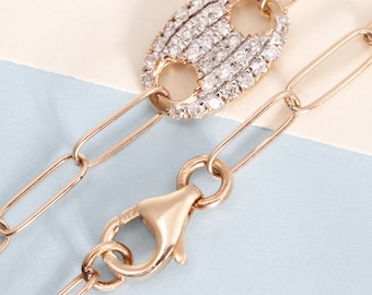 B437 - Diamon Paper Clip Bracelet - 18K Gold