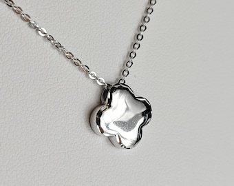 81N- Platinum Necklace and Pendant- Bright Flower Pendant and Cable Style Chain - Adjustable up to18 inches - Weight 3.94 gram