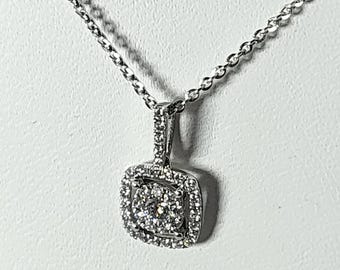 18K White Gold Diamond Pendant – 0.1 Ct Square Halo Design (Chain Not Included)