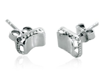 47E- Platinum950 Genuine Earring- Band Square  Shine solid- Width 7.5mm-Weight 2,401 gram-Italy Designer