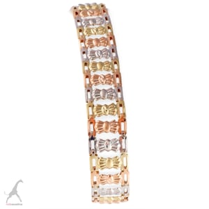 B2122 - Bow Band Bracelet - Tri-Color 14K Gold - 7.5&quot;