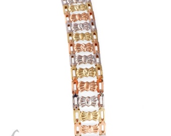 B2122 - Bow Band Bracelet - Tri-Color 14K Gold - 7.5"