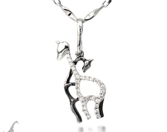 49P - Diamond Genuine-Double Deer Love White Gold Pendant-High  25mm-Weight 1g73