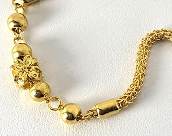 24K Beads and Floral Solid Gold Bracelet – 7.5”