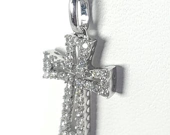 18K White Gold Diamond Cross Pendant – 0.44 Ct, Elegant Religious Jewelry