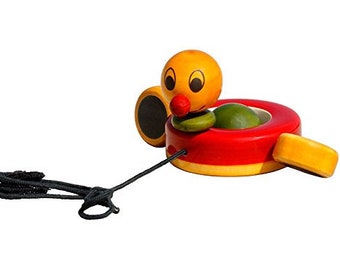 Multicolor Duby Duck, Wooden Pull Along Toy (Handcrafted, Organic/Non-Toxic): 1+ Years