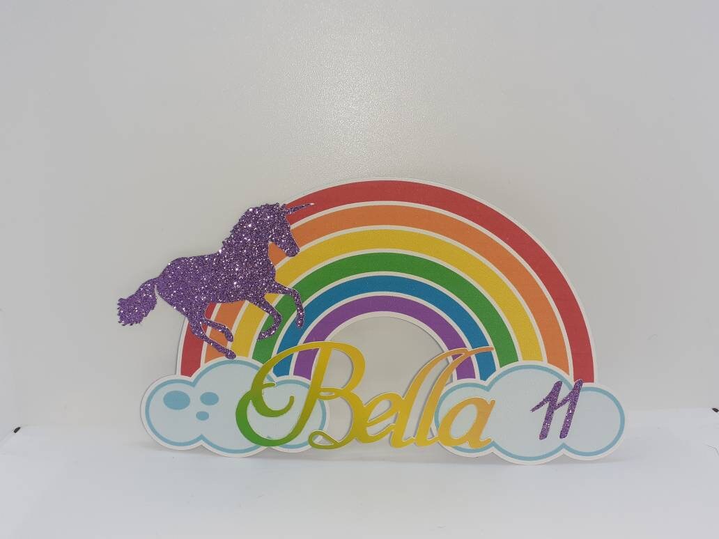 rainbow unicorn personalised cake topper etsy