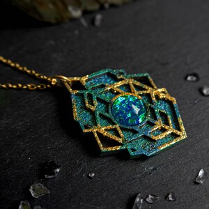Dwarven Color Shift Gemstone Medallion Pendant Necklace Gold