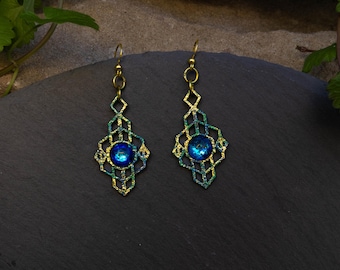 Dwarven Earrings, colorshift, Art Deco Earrings, Geometric Earrings