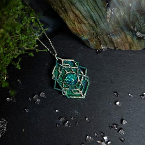 Dwarven Color Shift Gemstone Medallion Pendant Necklace Silver