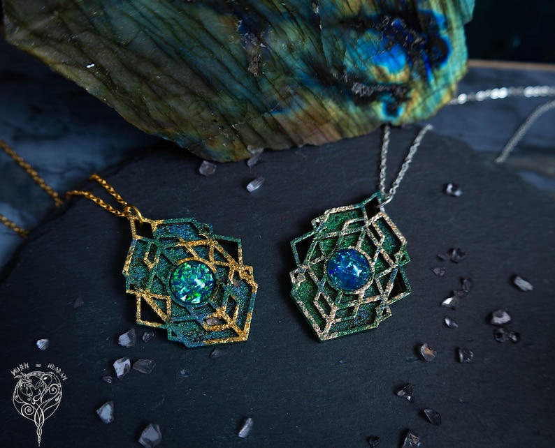 Dwarven Color Shift Gemstone Medallion Pendant Necklace image 1