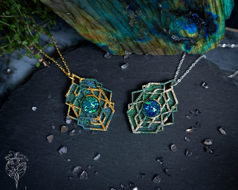 Dwarven Color Shift Gemstone Medallion Pendant Necklace image 4