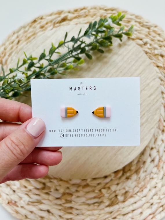 Pencil Earrings, Pencil Studs, Polymer Clay Earrings, Teacher
