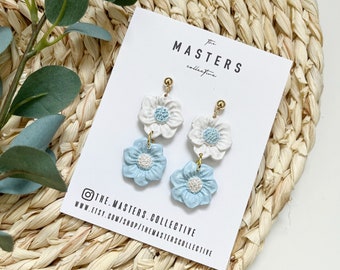 Polymer Clay Earrings, Floral Clay Earrings, Flower Clay Earrings, Blue Clay, Spring Clay Earrings, Lightweight Earrings, Hypoallergenic