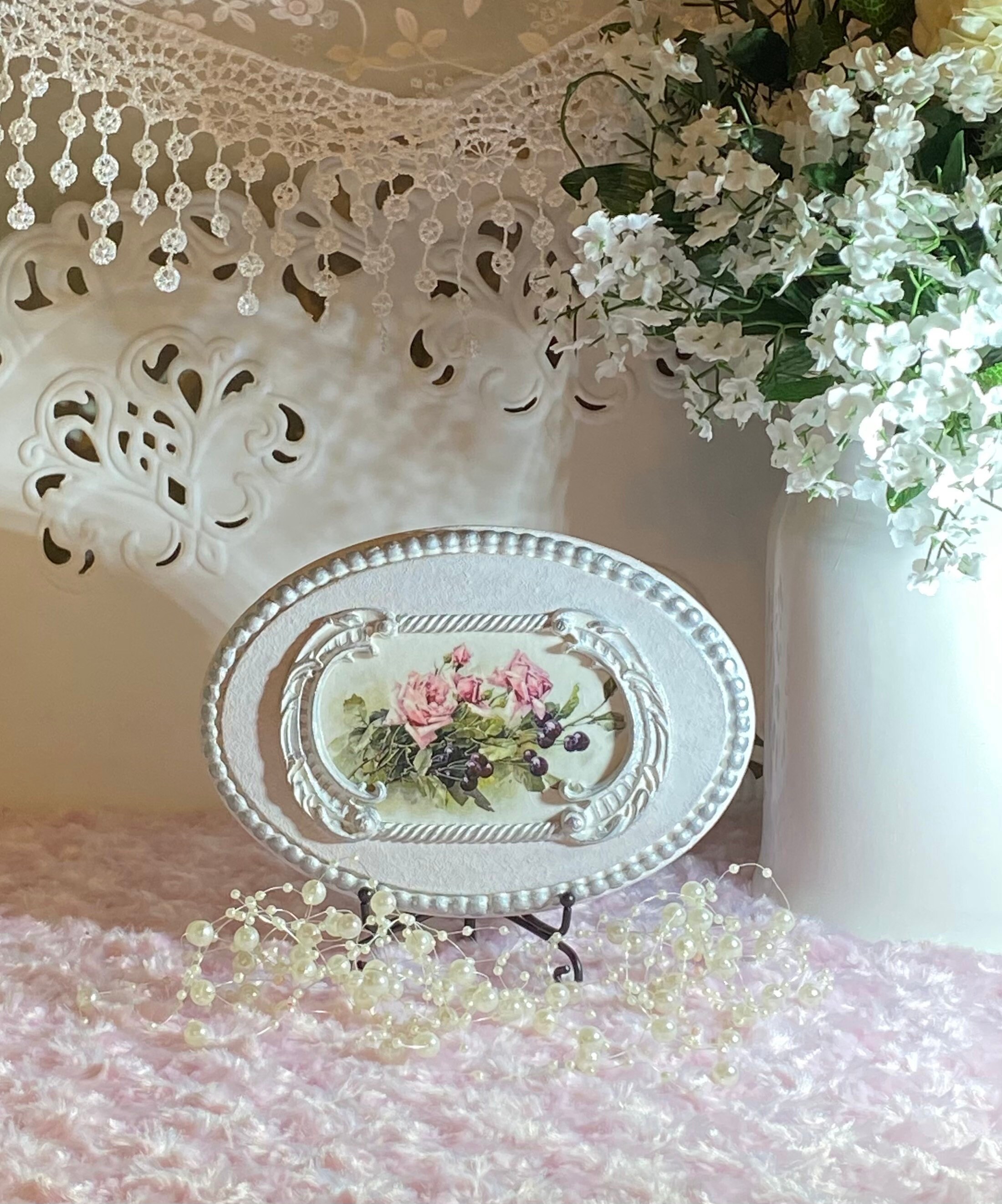 Oval Shabby Chic Plaque.Wall Decor Rose DecorHome Decor Etsy