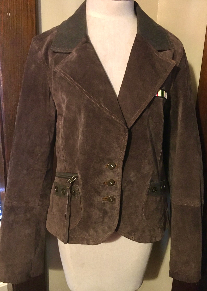 LARGE \u201cWilson\u2019s leather\u201d SUEDE green bomber jacket with patches
