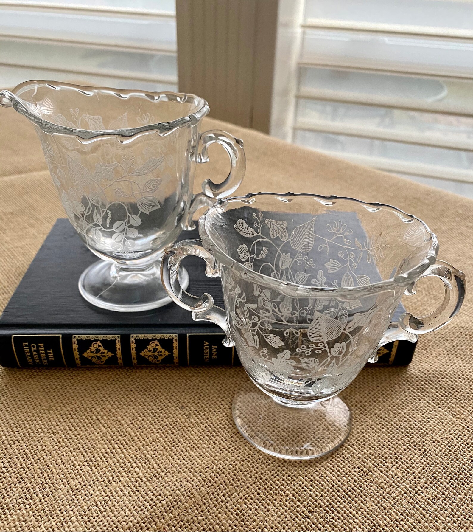 Fostoria Lacy Leaf Creamer and Sugar Set Etsy
