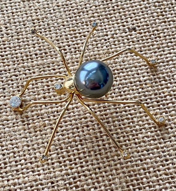 Gold Tone Spider Pin Brooch - image 1