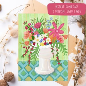 Druckbare illustrierte florale und geometrische Notizkarte | Herunterladbare Blumen Grußkarte | Ich denke an Dich Karte | Sofortiger Download