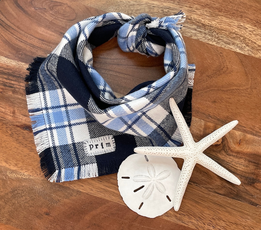 Navy, Blue and White Tartan Plaid Dog Bandana, Winter, Custom