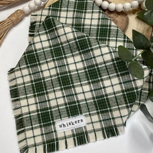 Cream and Green Personalized Plaid Dog Bandana, St. Patricks Day, Christmas Dog Bandana, Boho, Frayed Flannel Dog Bandana, Custom Bandana