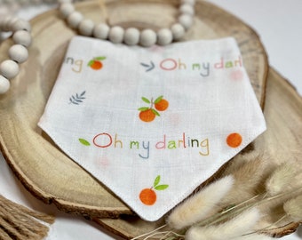 Oh My Darling Pet Bandana, Cute, Muslin, Personalized Dog Bandana, White, Oranges, Cat Bandana, Spring, Summer Bandana, Custom Pet Bandana