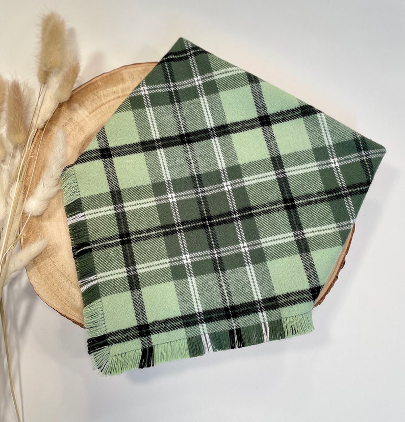 Green and Black Plaid Dog Bandana, Frayed, Flannel Dog Bandana, Spring, Hiking Dog Bandana, Summer, Fall, Winter, Pet Bandana, Gotcha Day image 1