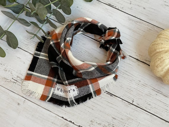 Orange and Black Plaid Fall Flannel Dog Bandana Personalized