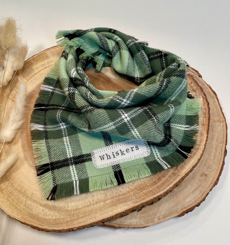 Green and Black Plaid Dog Bandana, Frayed, Flannel Dog Bandana, Spring, Hiking Dog Bandana, Summer, Fall, Winter, Pet Bandana, Gotcha Day image 3