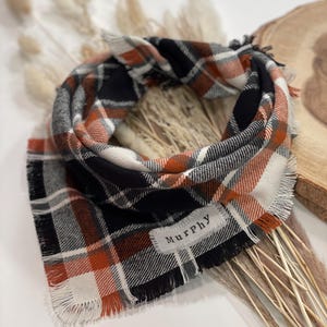 Orange and Black Plaid, Fall Flannel Dog Bandana, Personalized Frayed Pet Bandana, Cat Bandana, Dog Gift, Halloween Bandana, Winter, Autumn