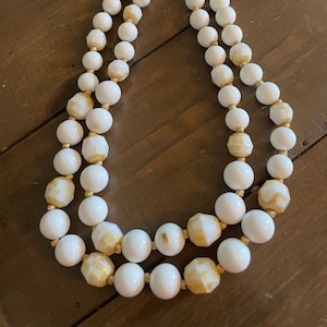 Vintage Gold & White Double Strand Beaded Necklace
