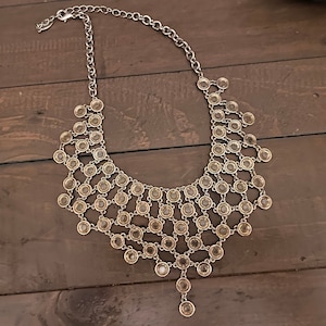 Vintage Ann Taylor Clear Stone Silver Tone Bib Necklace