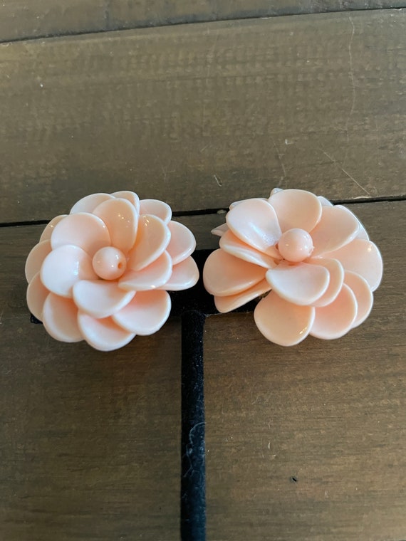 Vintage West Germany Celluloid Pink Floral Earrin… - image 2