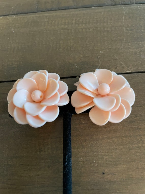 Vintage West Germany Celluloid Pink Floral Earrin… - image 1