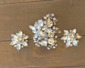 Vintage Julianna Rhinestone Large Brooch & Earrings