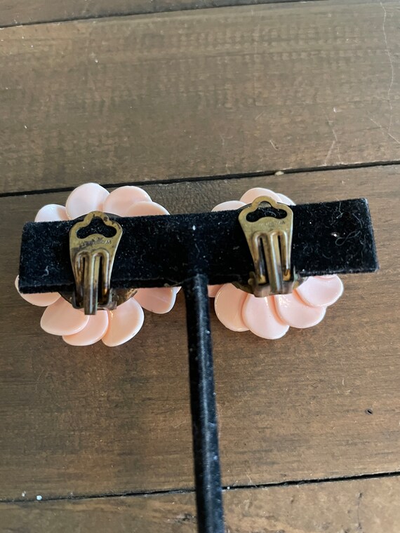 Vintage West Germany Celluloid Pink Floral Earrin… - image 3