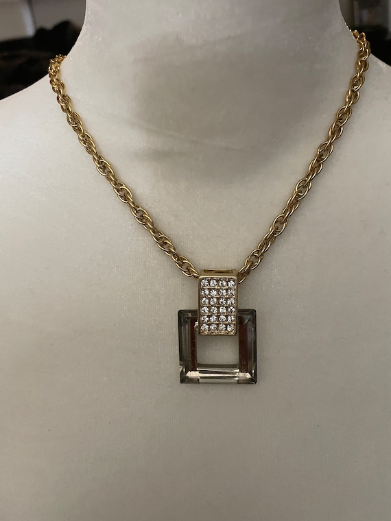 22" Gold Tone Rhinestone Necklace Stamped "SL"