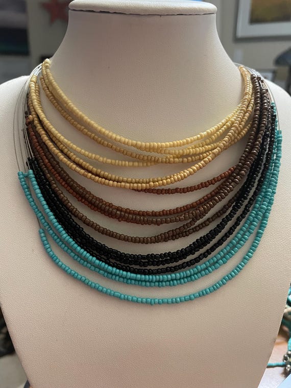 Adjustable Multi Strand Multi Color Seed Bead Nec… - image 1