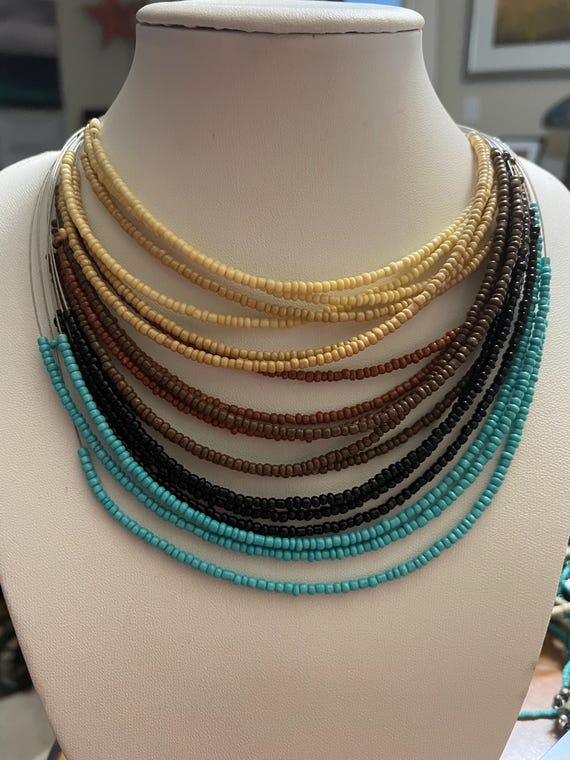 Adjustable Multi Strand Multi Color Seed Bead Nec… - image 3