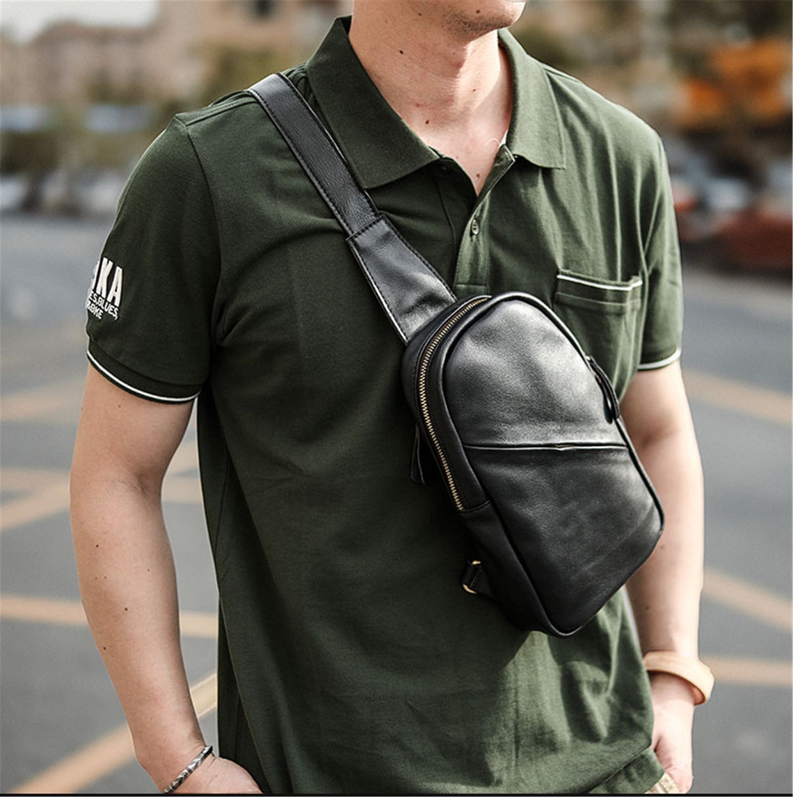 Men's light small chest bag mini leather bag small bag | Etsy