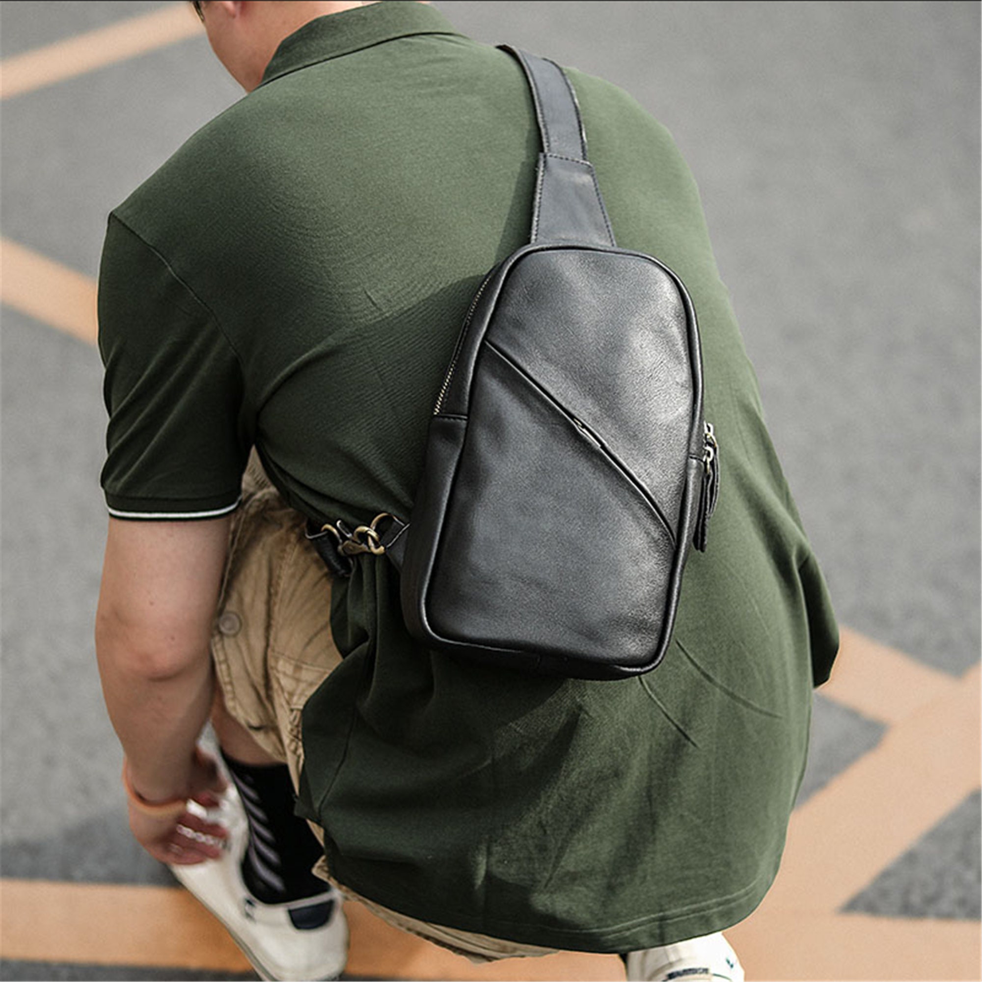 Men's light small chest bag mini leather bag small bag Etsy