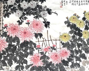Autumn Chrysanthemums.Original Chinese painting of flowers and birds, a unique gift for home decor. Customization available (Unframed)