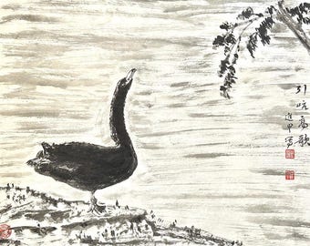 Sing laut. Original chinesische Tuschemalerei, Blumen- und Vogelmalerei. Handgemalte Wanddekoration, personalisierbar (Ungerahmt)